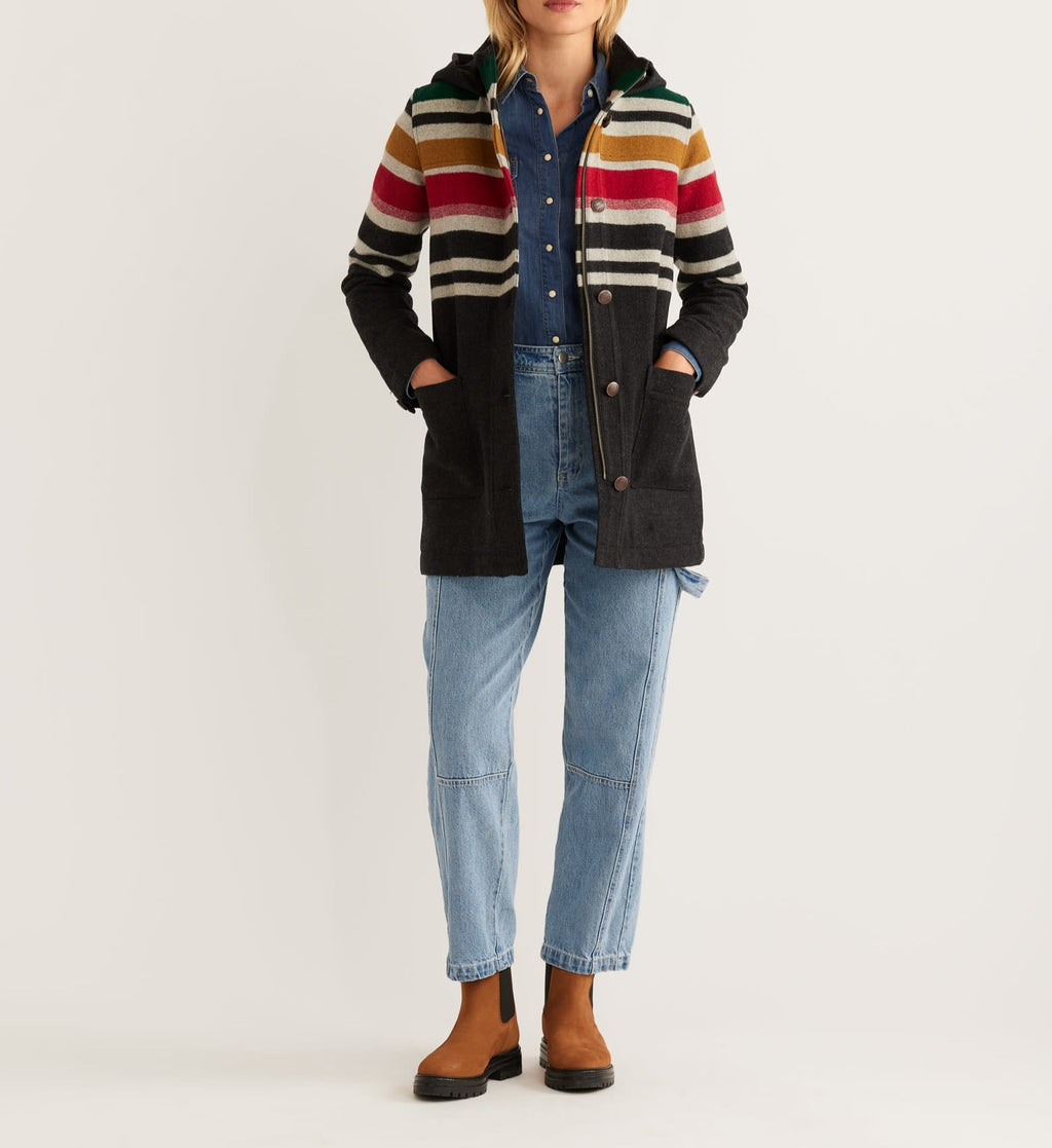 Women's Camp Stripe Wool Quilted Parka | Black Bridger Stripe