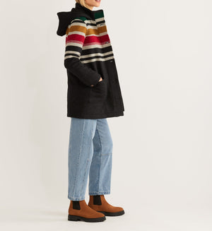 Women's Camp Stripe Wool Quilted Parka | Black Bridger Stripe