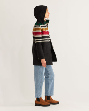 Women's Camp Stripe Wool Quilted Parka | Black Bridger Stripe