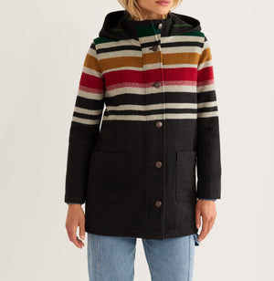 Women's Camp Stripe Wool Quilted Parka | Black Bridger Stripe