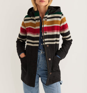 Women's Camp Stripe Wool Quilted Parka | Black Bridger Stripe
