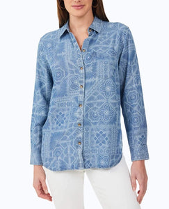 Boyfriend Tencel Dotted Tiles Tunic | Blue Wash