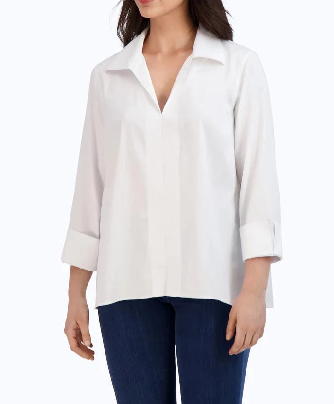 Agnes Stretch No Iron Popover Shirt | White