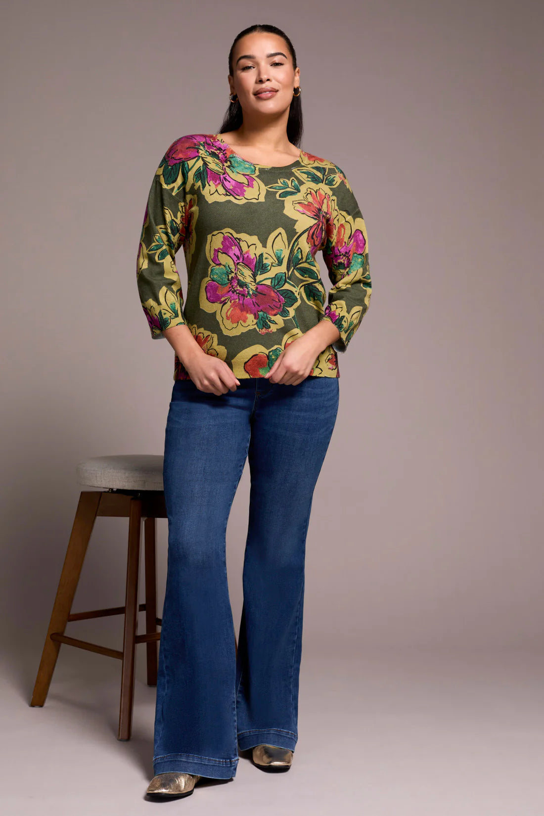 3/4 Sleeve Crew Neck Sweater