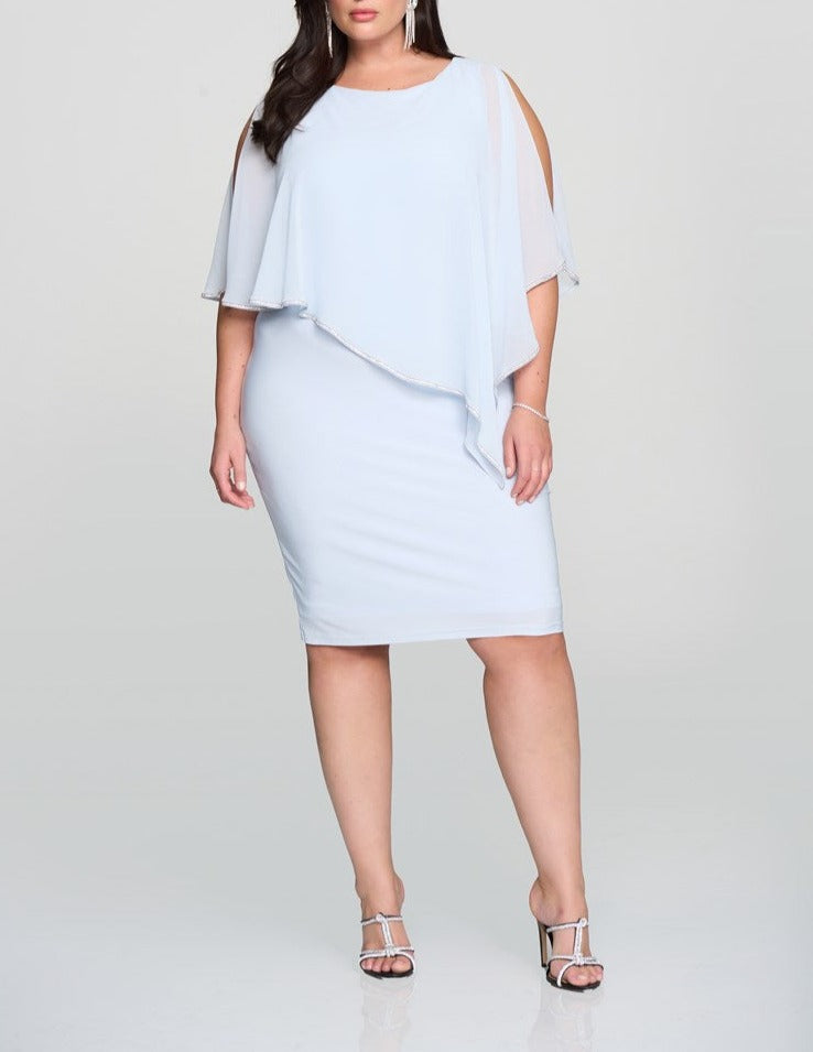 Layered Dress With Cape Overlay | Celestial Blue