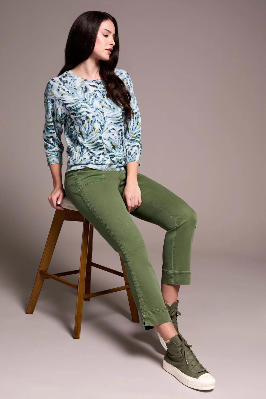 3/4 Sleeve Crew Neck Sweater