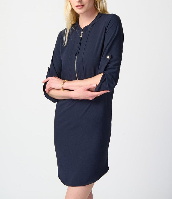 Mandarin Collar Straight Dress | Midnight Blue