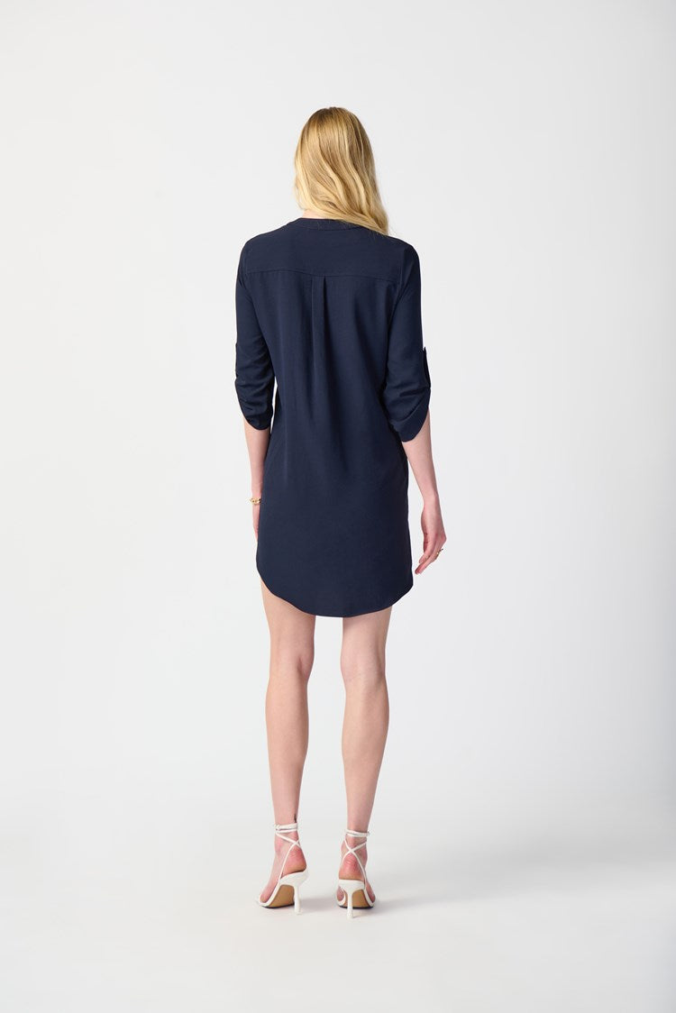 Mandarin Collar Straight Dress | Midnight Blue