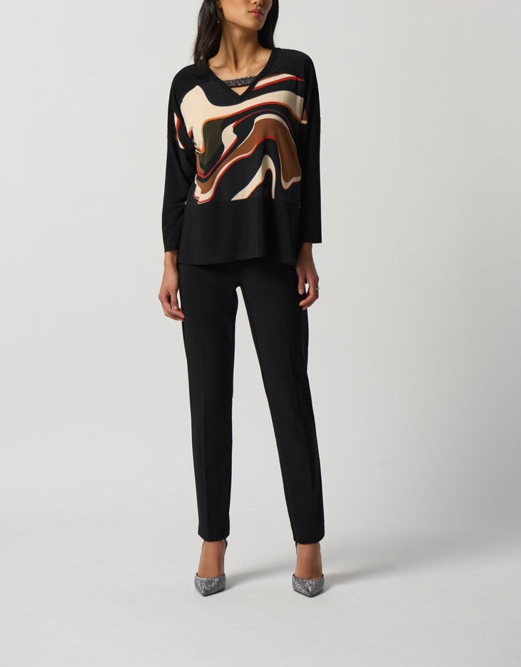 Rhinestone V-neck Top | Neutral Marble