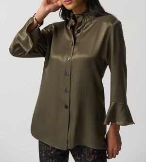 Shirred Gauze Blouse | Olive Green