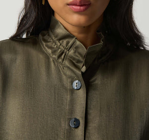 Shirred Gauze Blouse | Olive Green