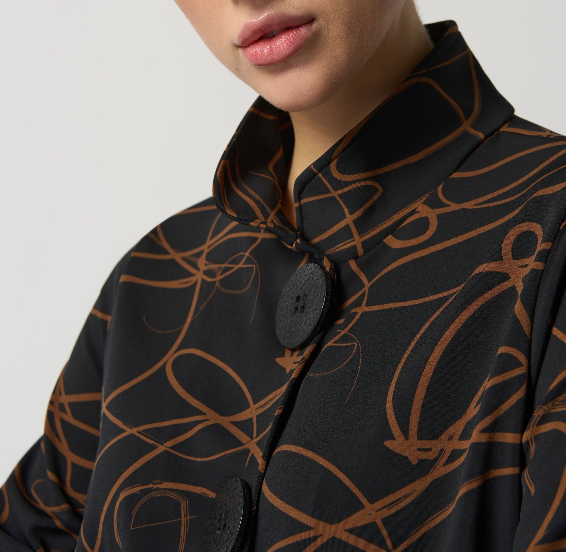 Abstract Print Trapeze Jacket | Black/Toffee