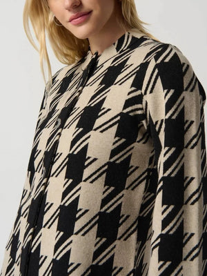 Plaid Jacquard Sweater Jacket With Mock Neck | Hound's-tooth