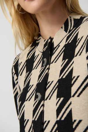 Plaid Jacquard Sweater Jacket With Mock Neck | Hound's-tooth