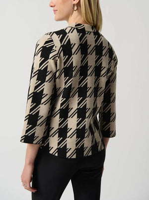 Plaid Jacquard Sweater Jacket With Mock Neck | Hound's-tooth