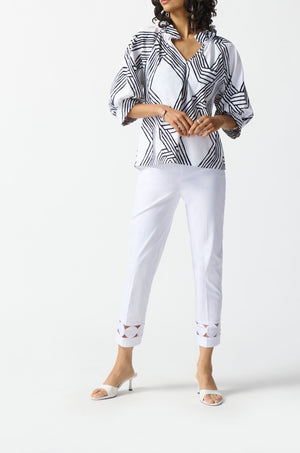 Stretch Poplin Geometric Print Top | Black & White