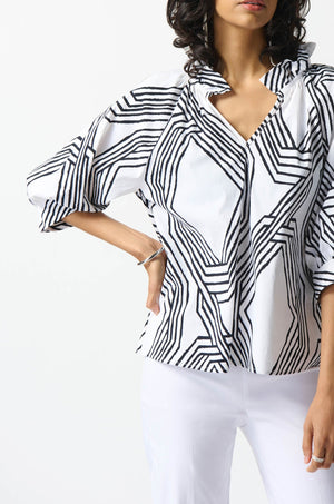 Stretch Poplin Geometric Print Top