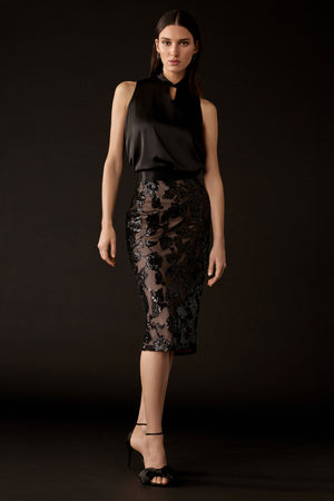 Novelty Sequins Pull-On Skirt | Black