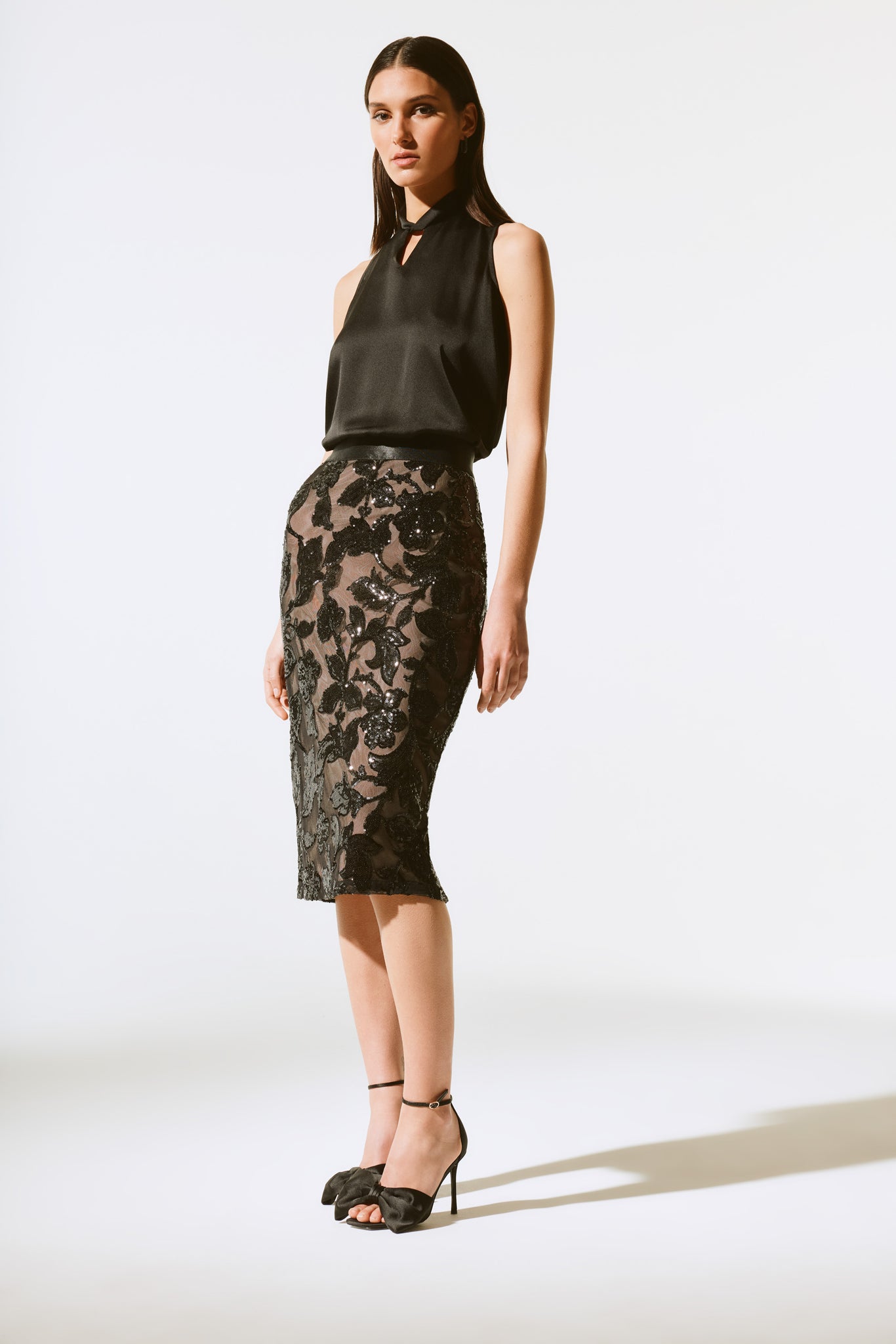 Novelty Sequins Pull-On Skirt | Black