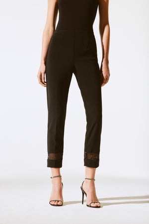 Silky Knit And Rhinestone Mesh Pants | Black