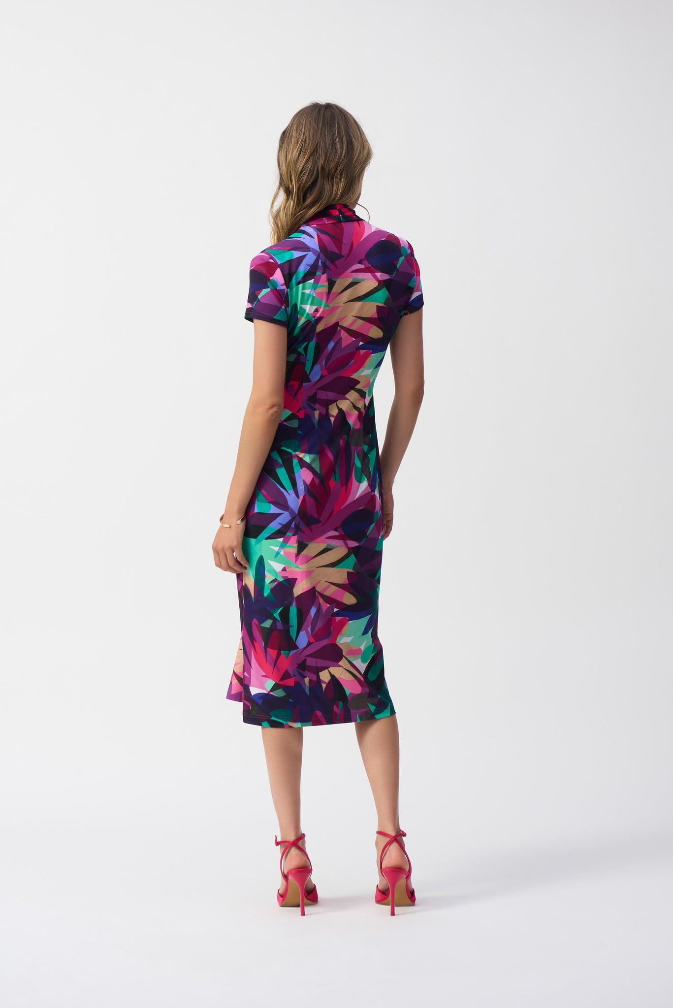 Silky Knit Tropical Print Wrap Dress
