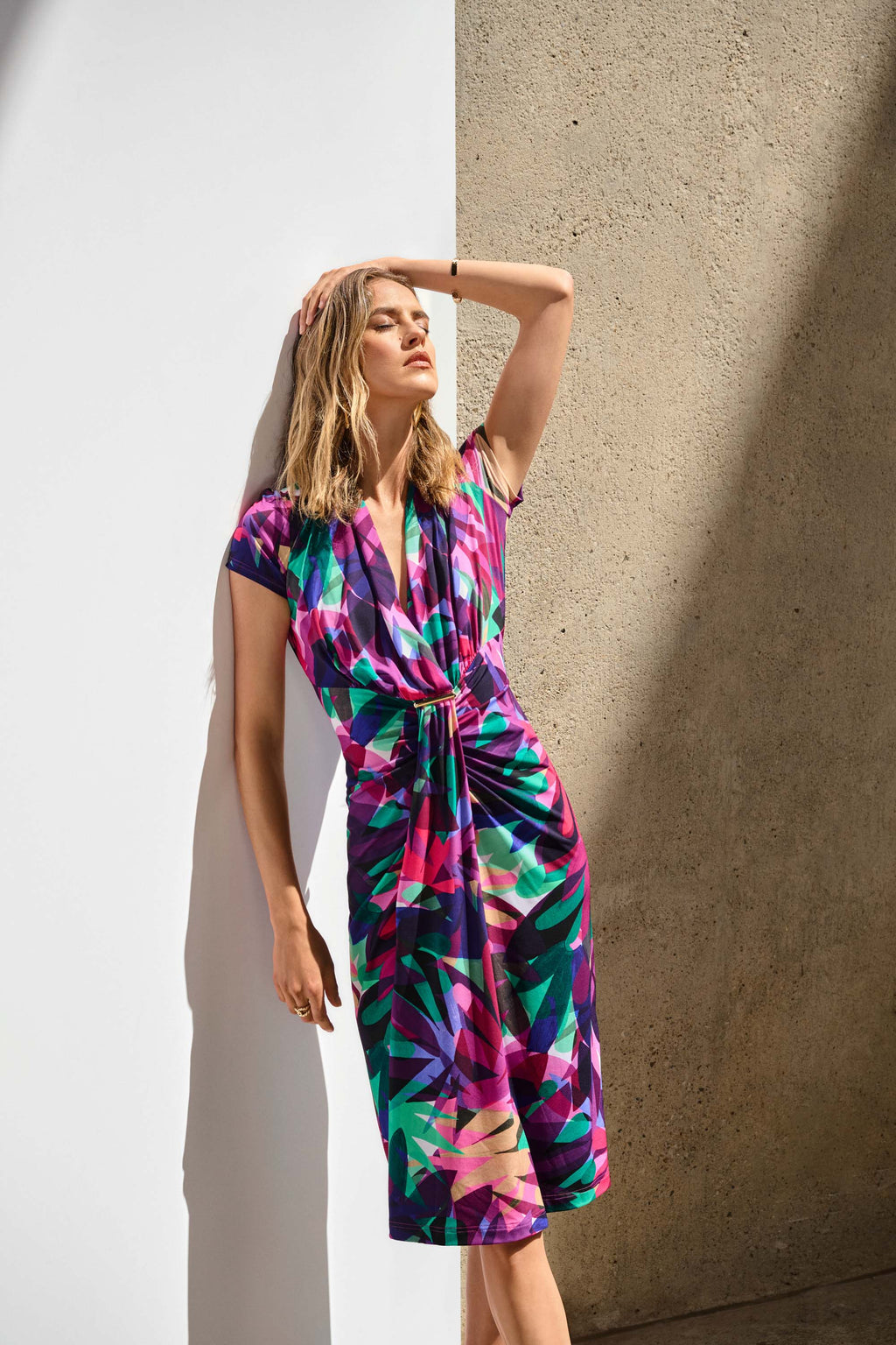 Silky Knit Tropical Print Wrap Dress