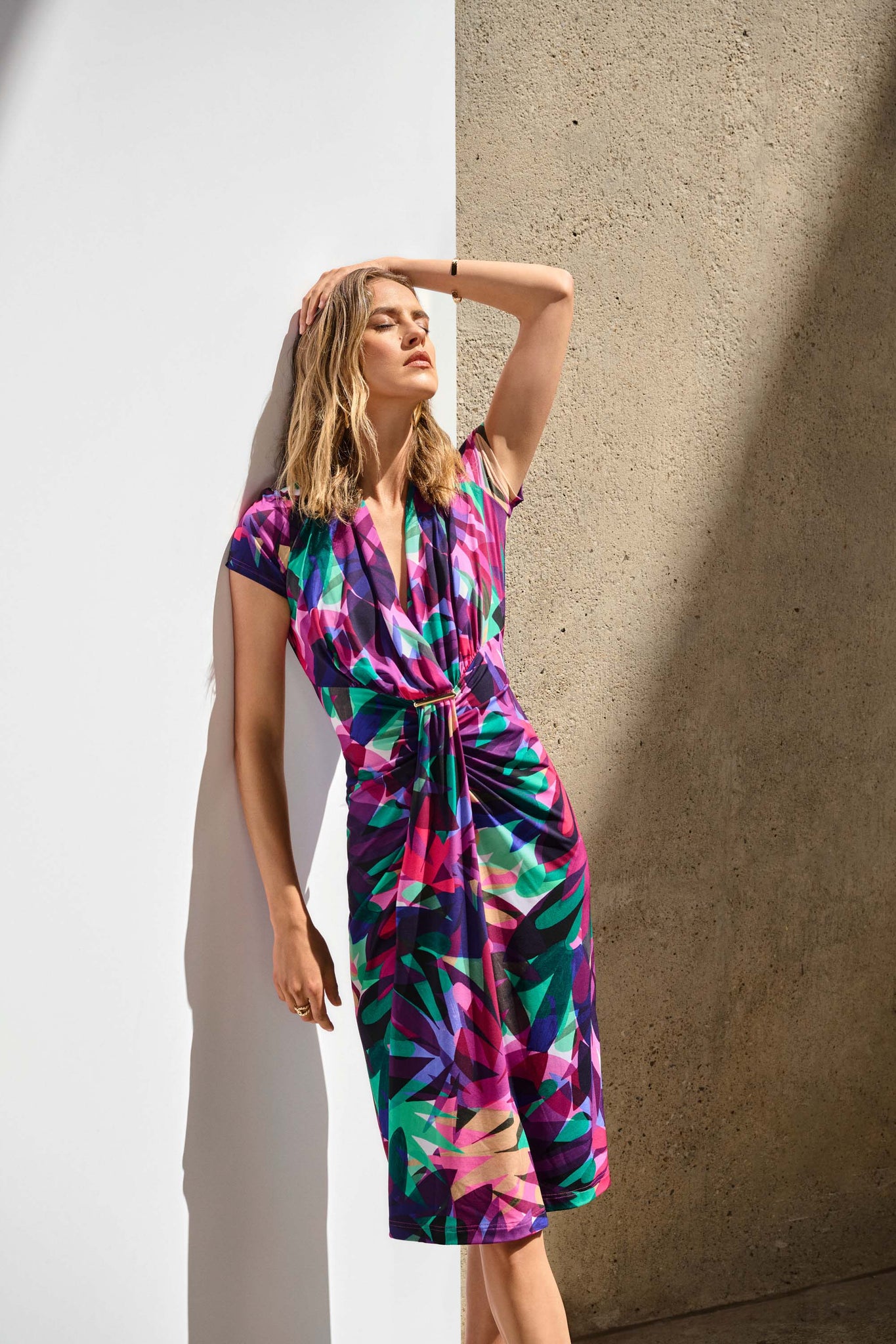 Silky Knit Tropical Print Wrap Dress