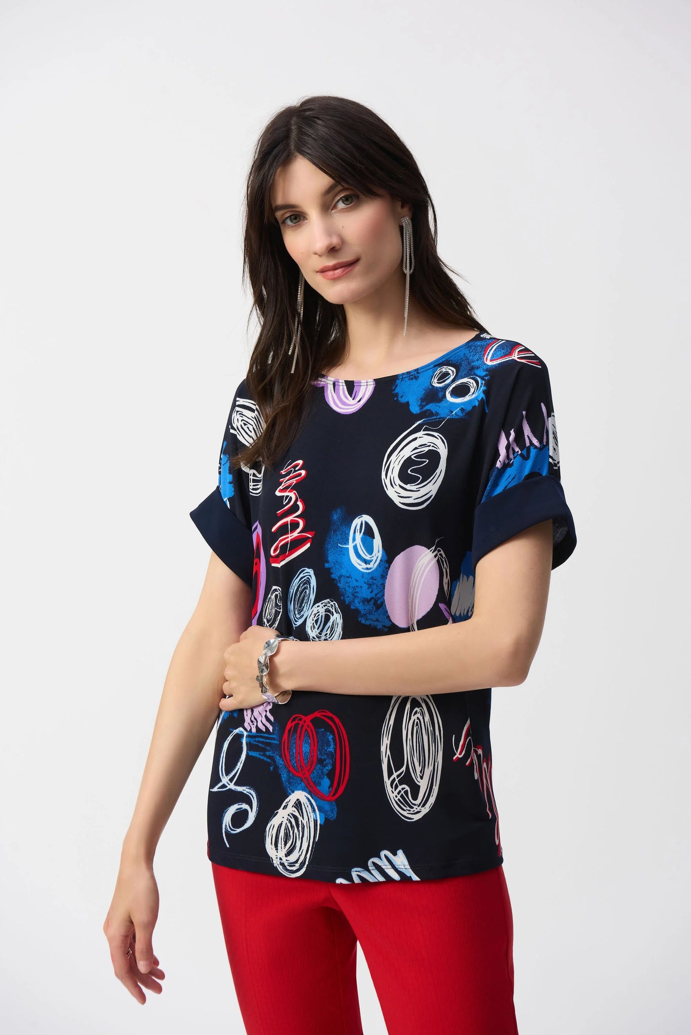 Silky Knit Abstract Print Boxy Top