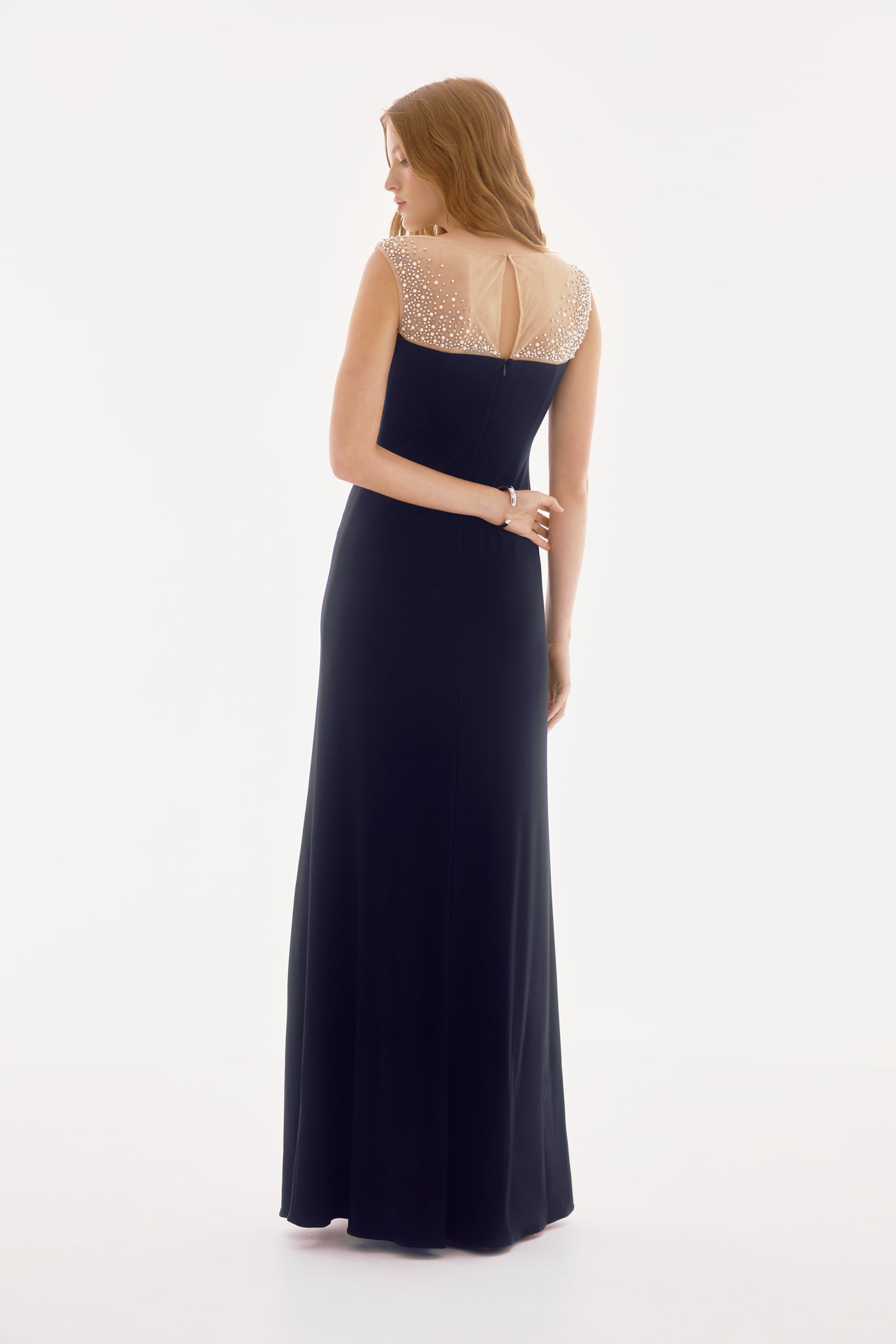 Silky knit and Mesh Sleeveless Gown