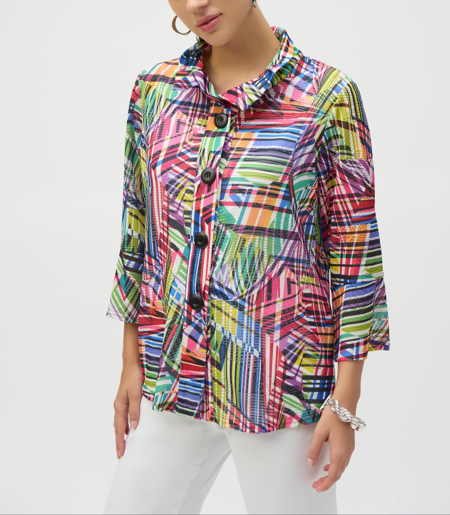 Jacquard Stripe Patchwork Print Trapeze Jacket