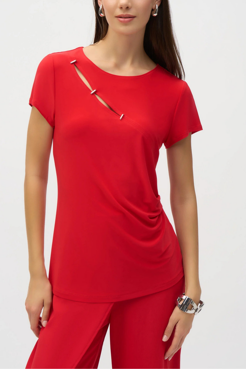 Silky Knit Fitted Top | Red