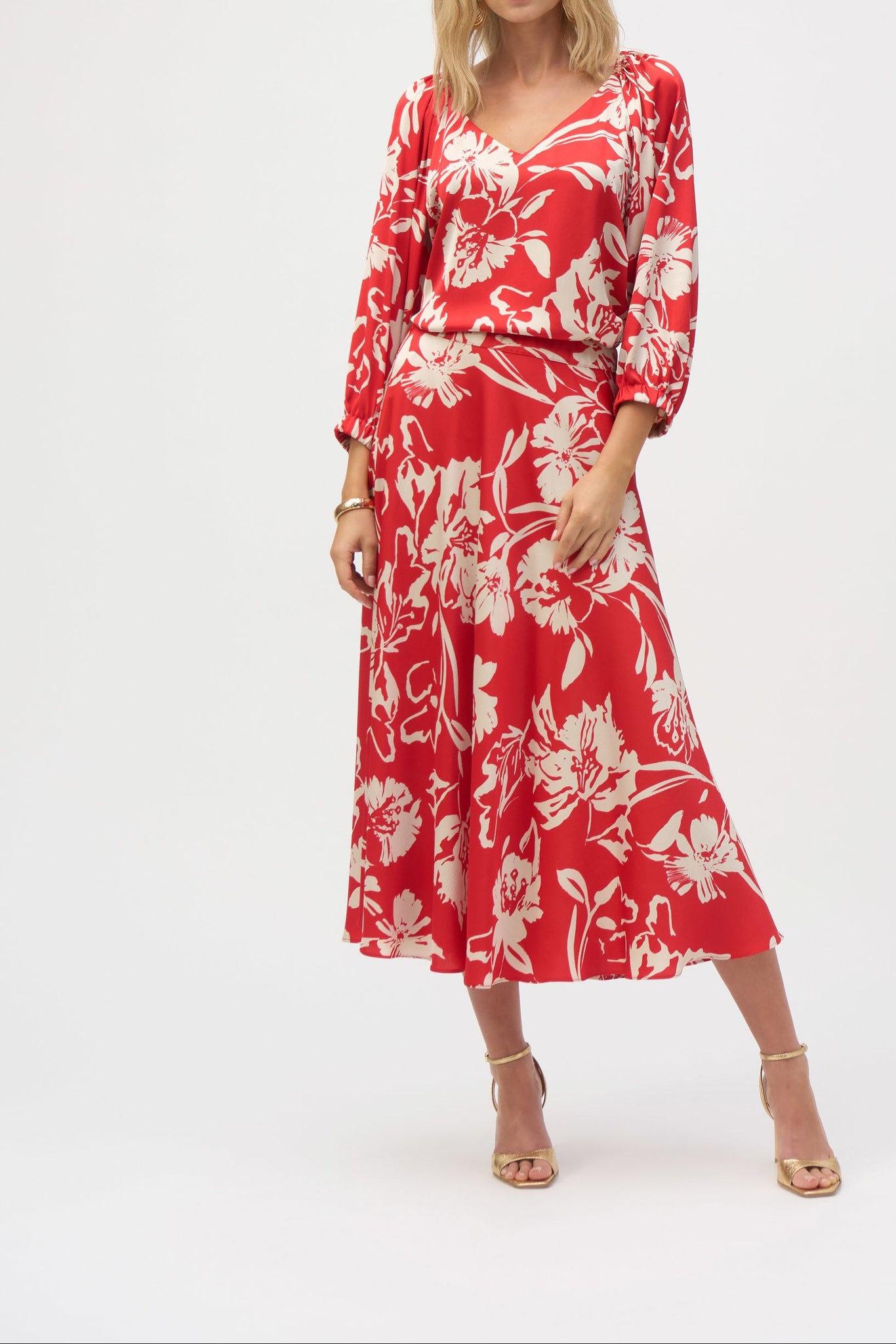 Satin Floral Print A-Line Skirt