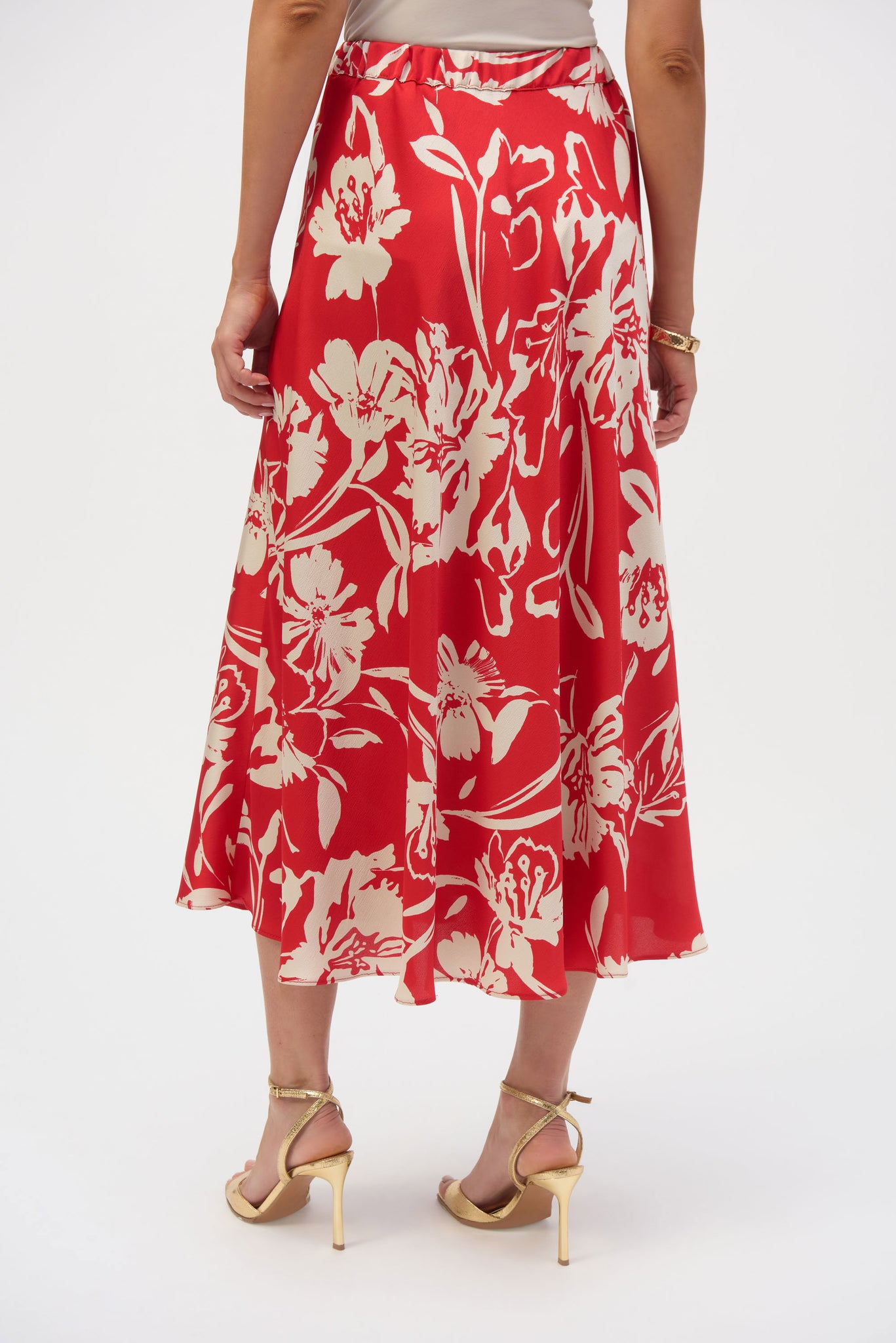 Satin Floral Print A-Line Skirt