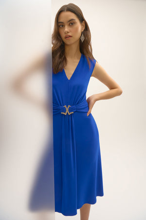 Silky Knit A-Line Dress with Rhinestone Ornament