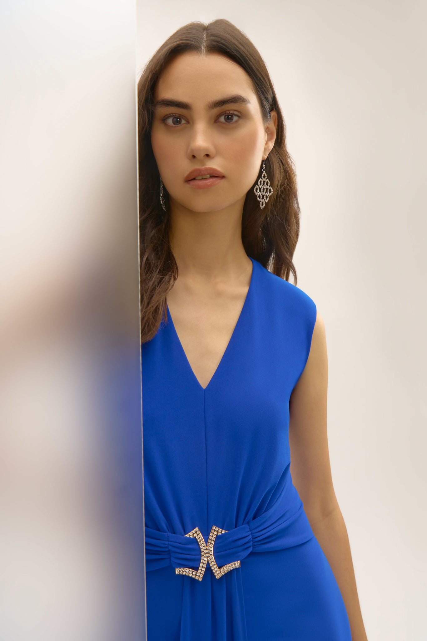 Silky Knit A-Line Dress with Rhinestone Ornament