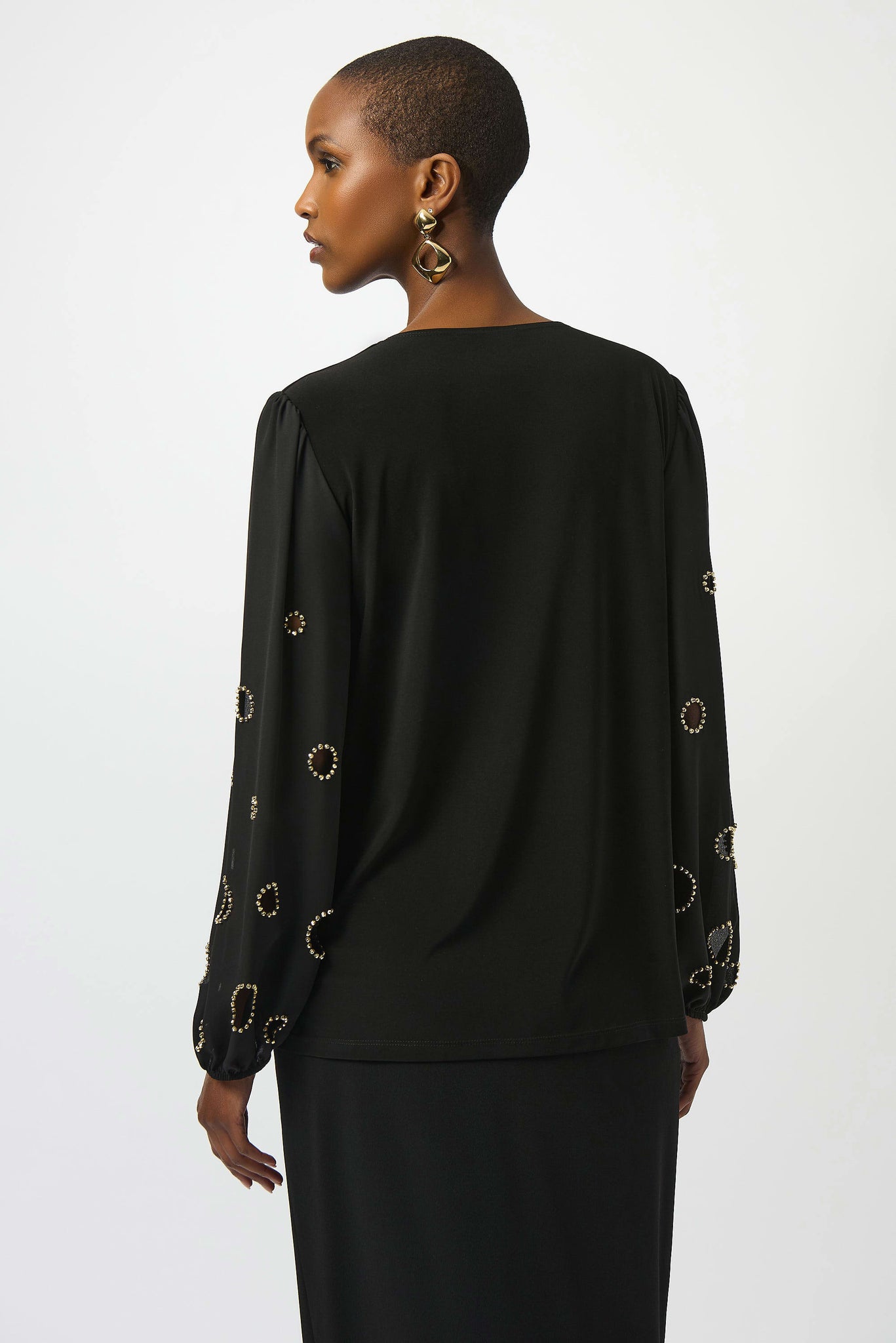 Silky Knit & Georgette Top With Sleeve Beading