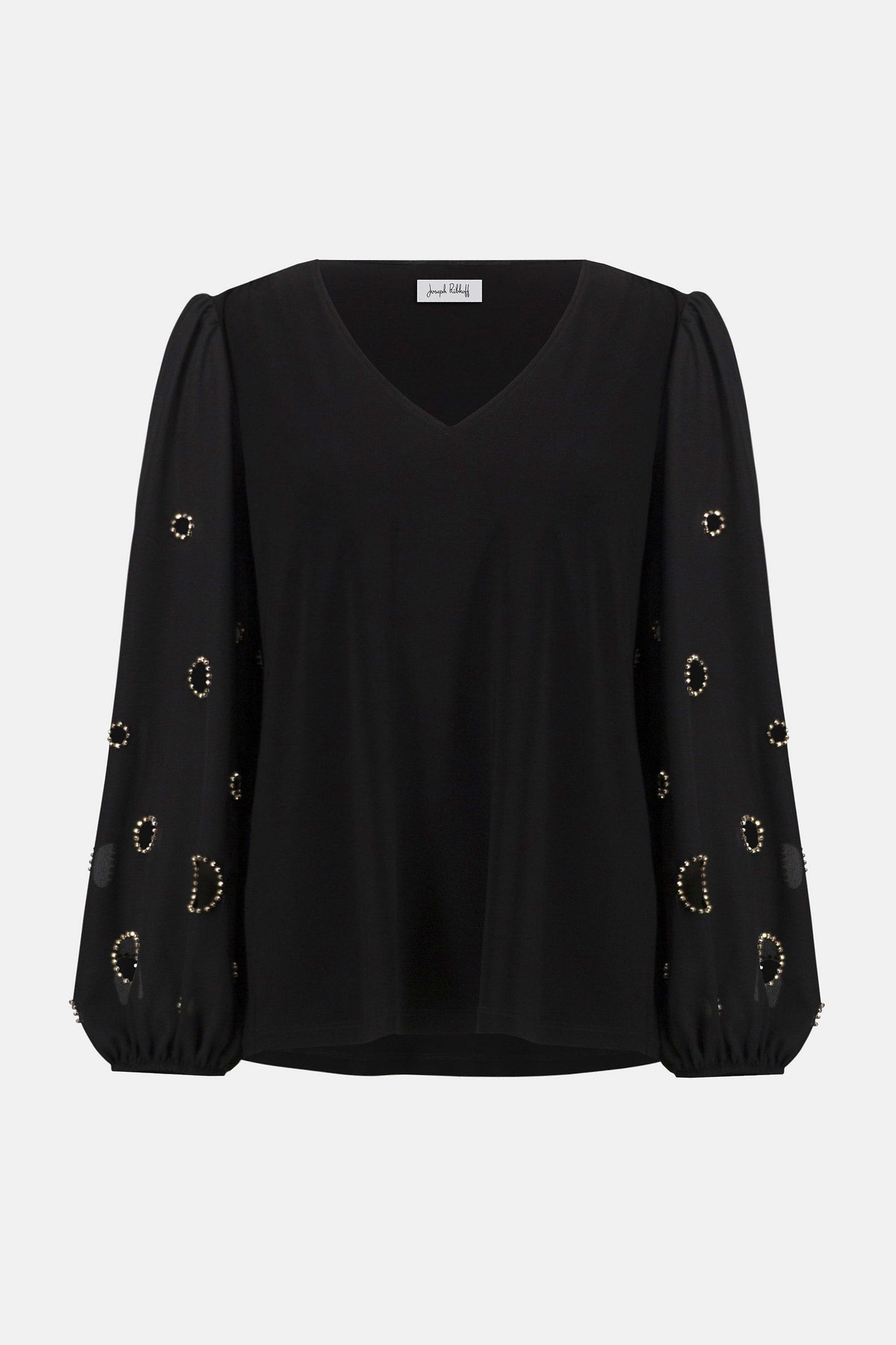 Silky Knit & Georgette Top With Sleeve Beading