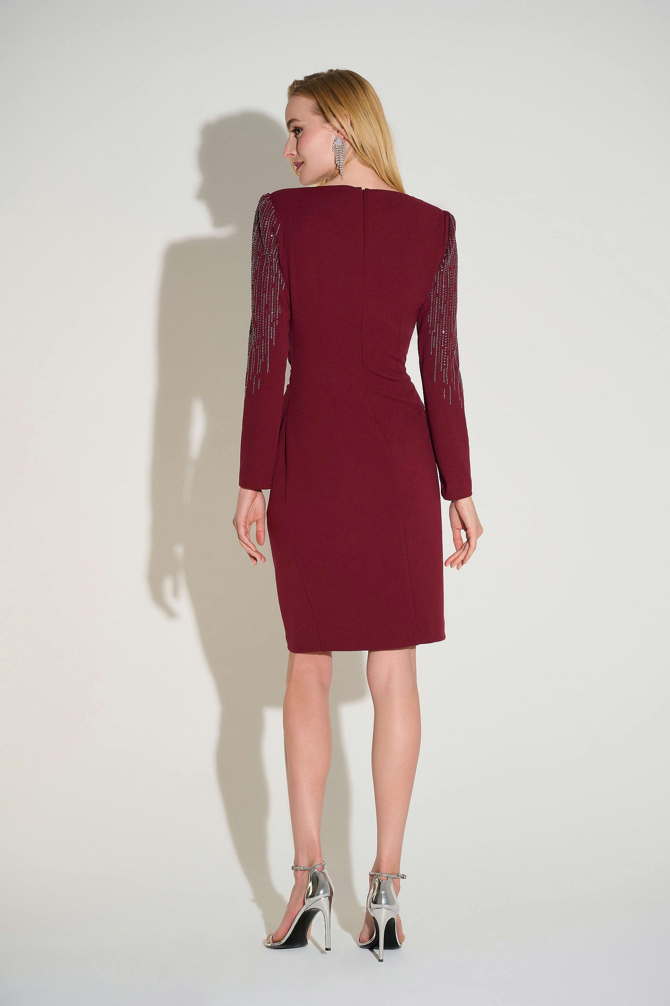 Scuba Crepe Sheath Dress With Embellished Sleeves