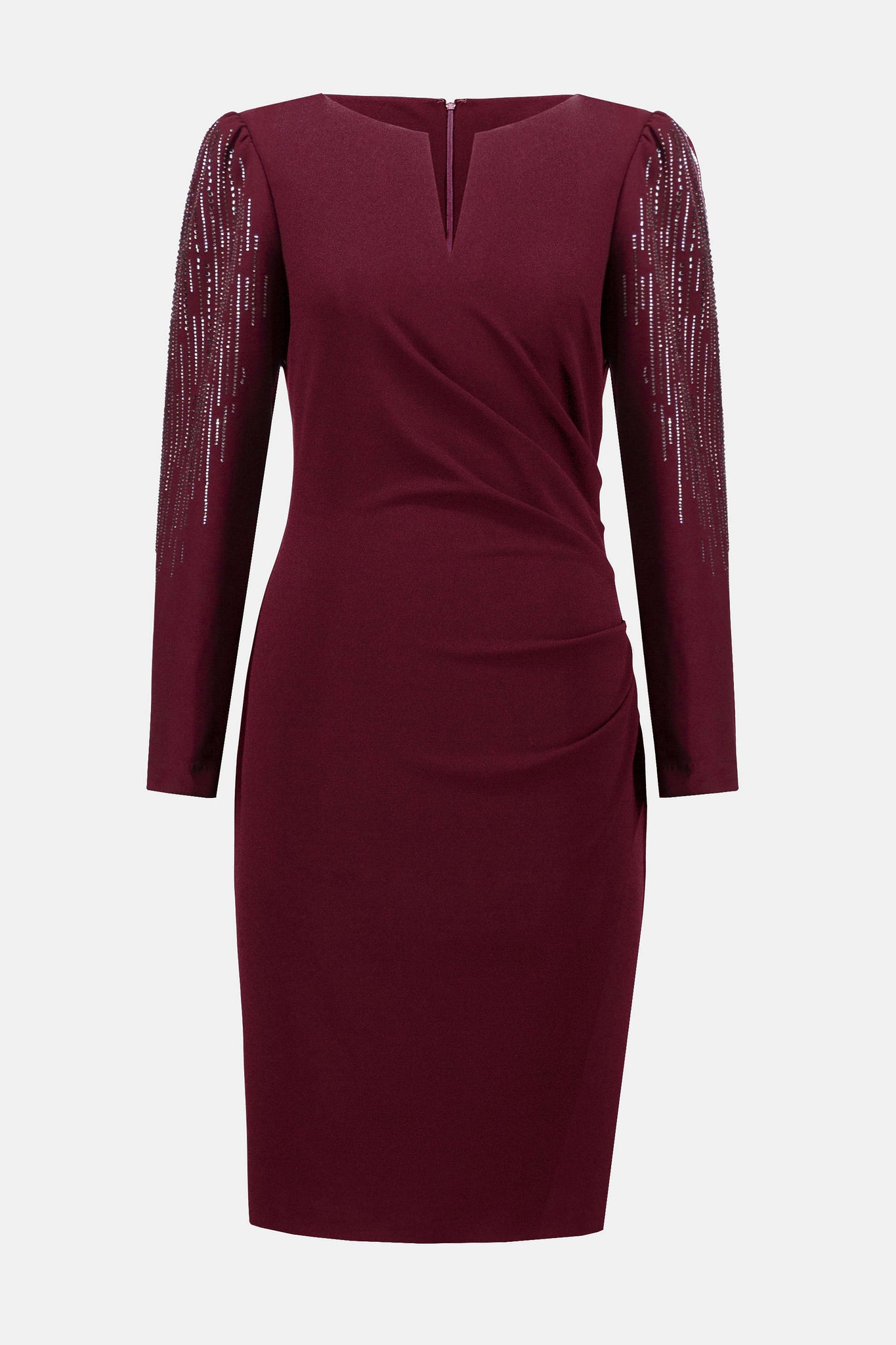 Scuba Crepe Sheath Dress With Embellished Sleeves