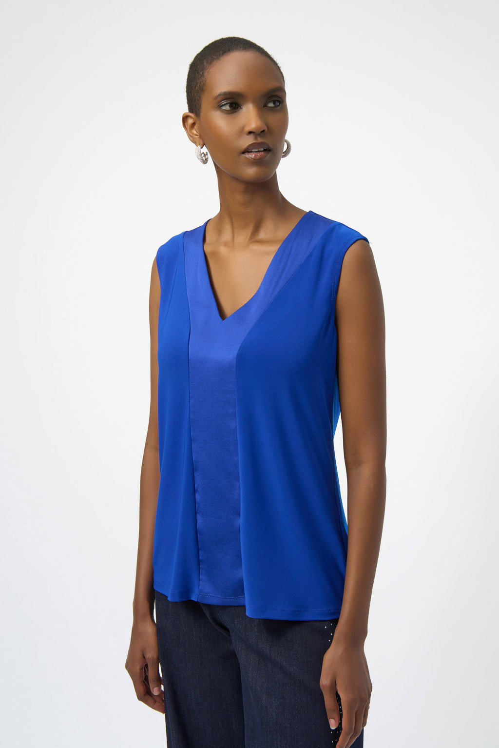Silky Knit & Satin Fitted Sleeveless Top