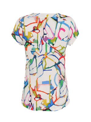 Short Sleeve V-Neck Crinkle Art Top