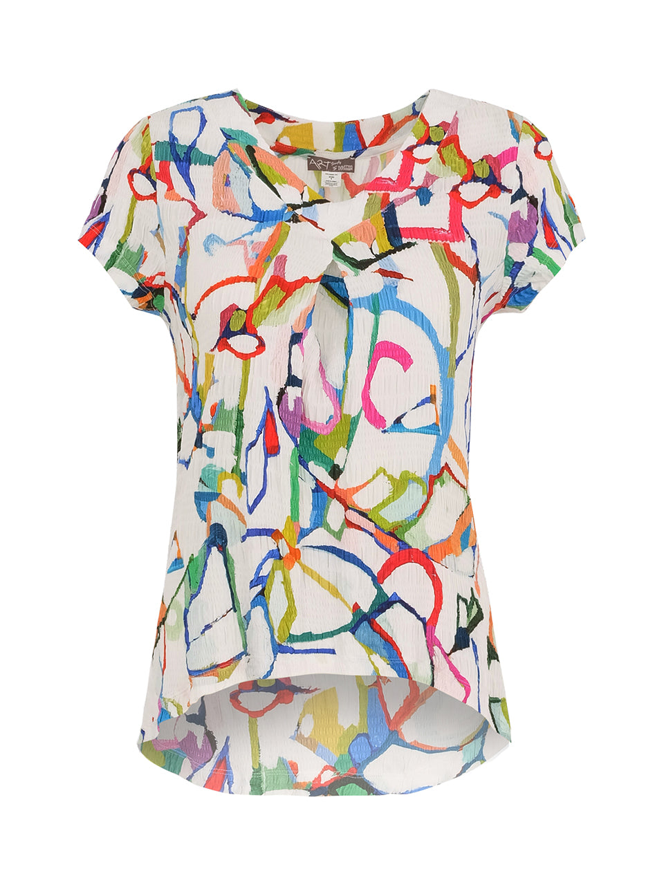 Short Sleeve V-Neck Crinkle Art Top