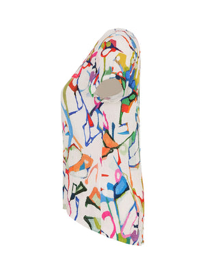 Short Sleeve V-Neck Crinkle Art Top