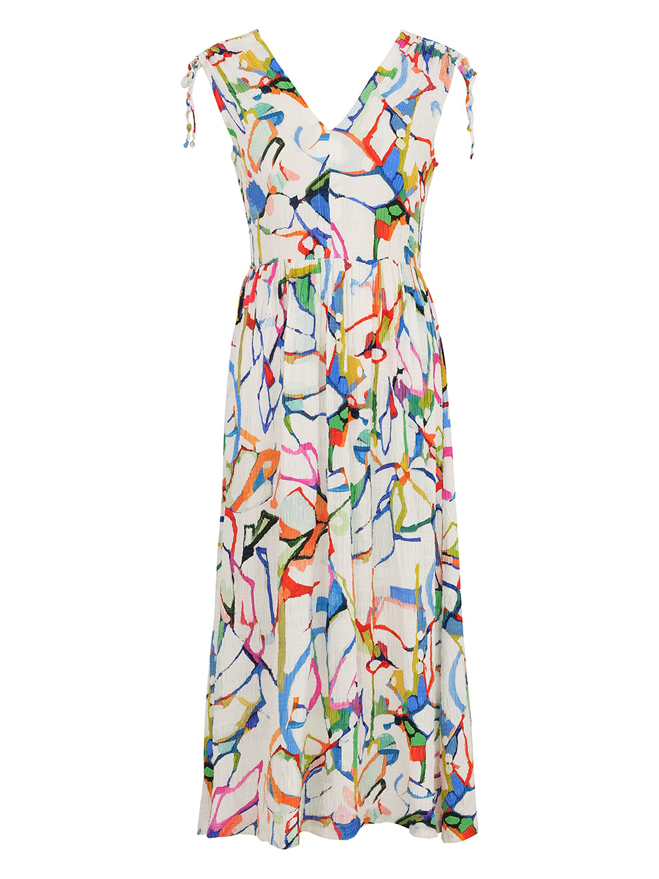 Tie Sleeves Crinkle Art Dress