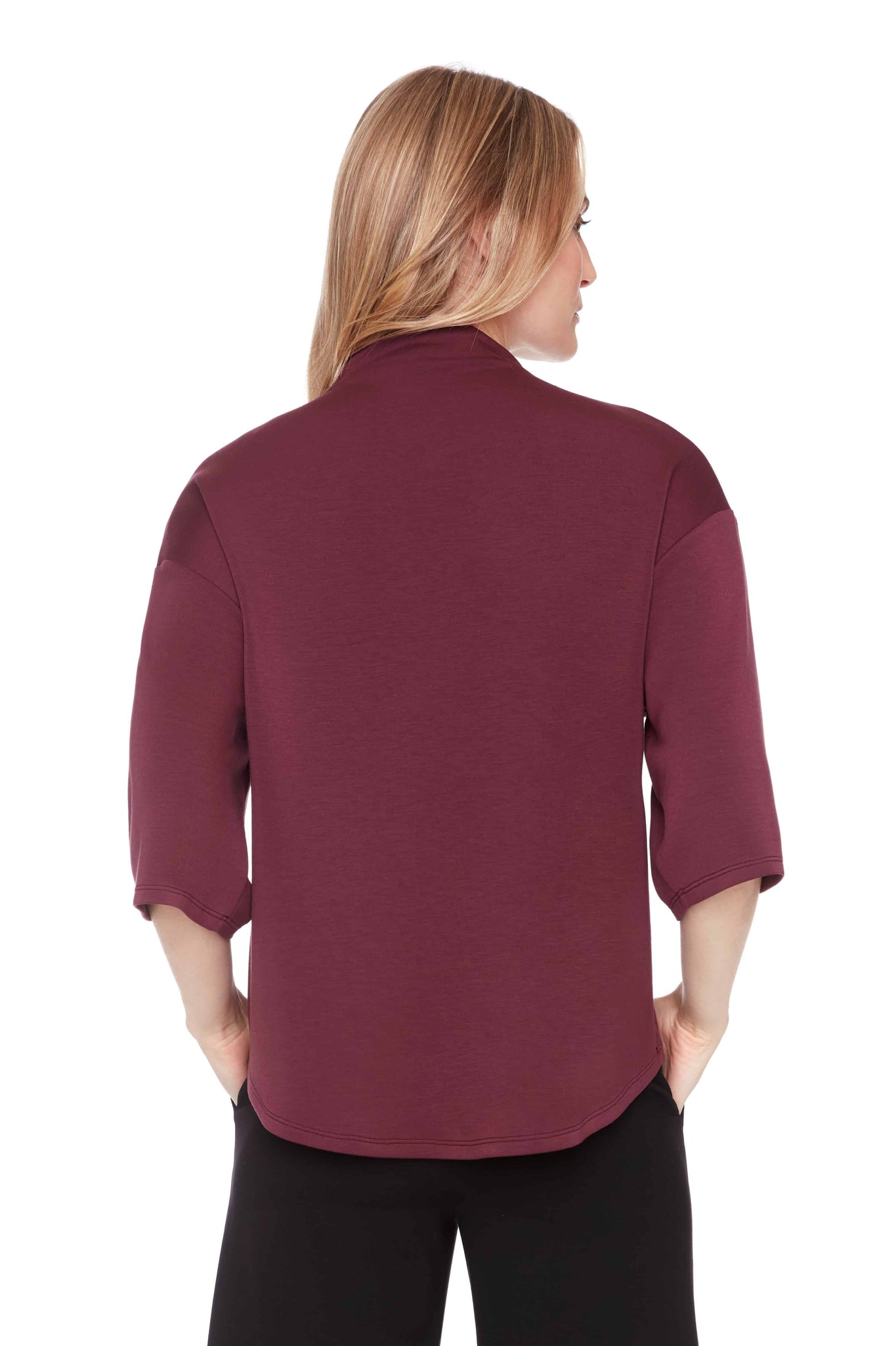 Long Sleeve V-Neck Top in Merlot