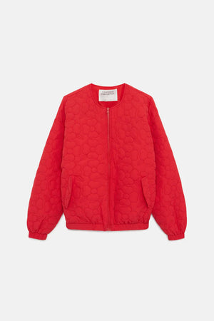 Padded Bomber Jacket With Flowers | Red