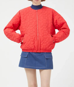 Padded Bomber Jacket With Flowers | Red
