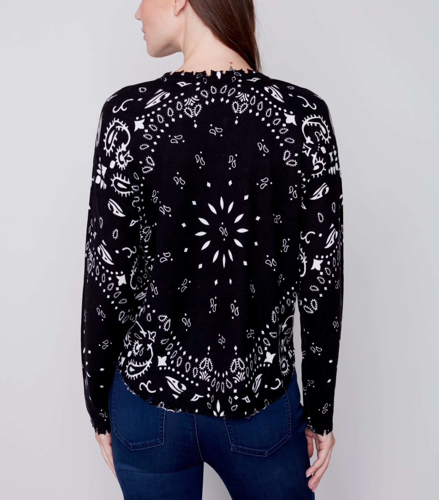 Fray Edge Sweater | Black Paisley