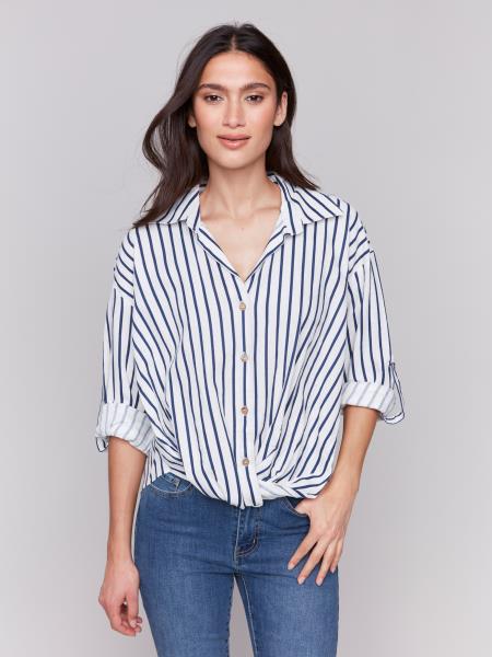 Striped Roll Up Long Sleeve Blouse