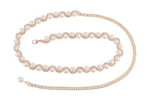 Twist Pearl Link Chain Belt | Gold
